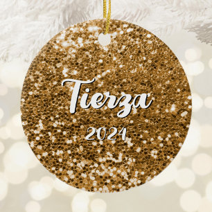 Gold Chunky Glitter Personalised Ceramic Tree Decoration