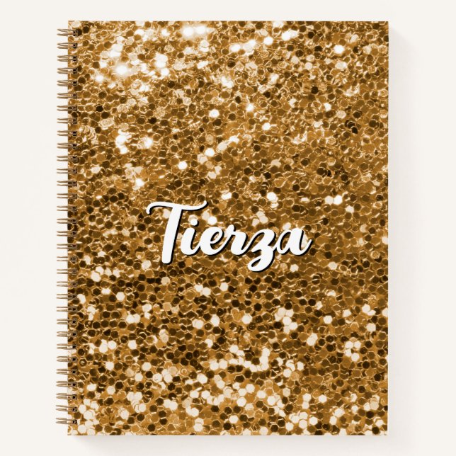Gold Chunky Glitter Personalised Notebook (Front)
