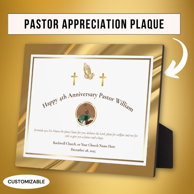 Gold Church Pastor Appreciation Anniversary Gift Plaque (Creator Uploaded)
