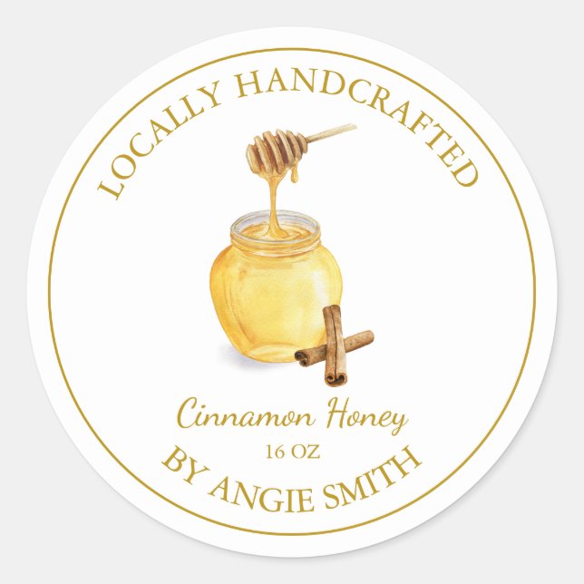 Gold Cinnamon Infused Honey Label | White (Front)