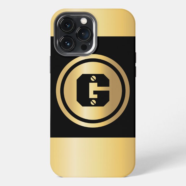 Gold Circle Custom Initial Monogram Black Gold iPhone Case (Back)