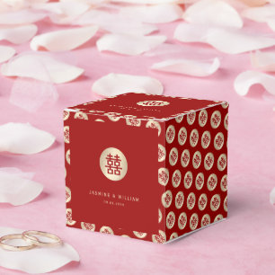 Gold Circle Double Happiness Chic Chinese Wedding Favour Box