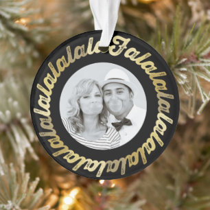 Gold Circle Falalalala Bold Script Photo Christmas Ornament