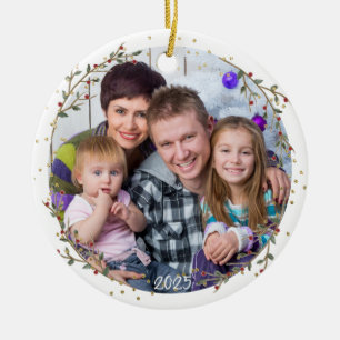 Gold Circle Family Photo Christmas Ceramic Tree Decoration
