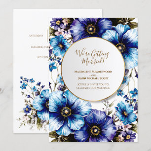 Gold Circle Frame Blue Purple Floral Background Invitation