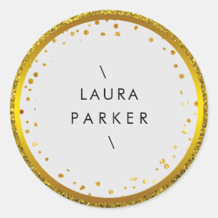Gold Circle Glitter Rings Border Minimalistic  Classic Round Sticker