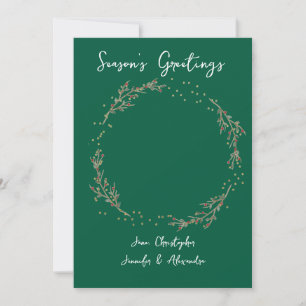 Gold Circle & Green Family Photo Christmas Card