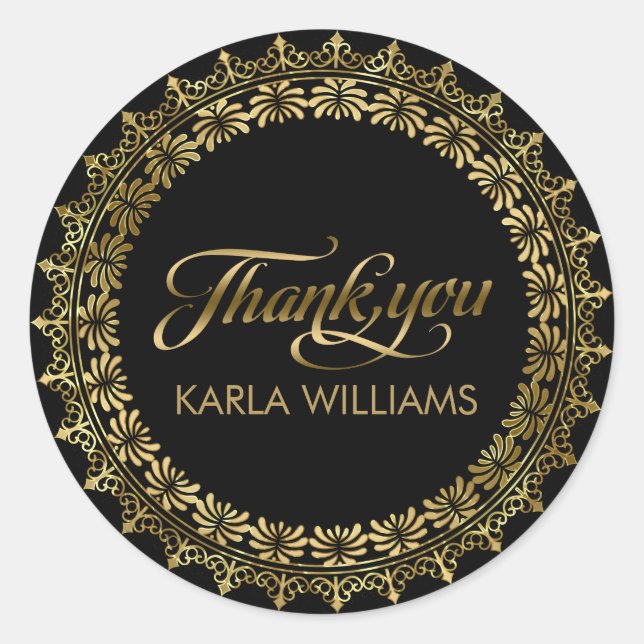 Gold Circle Lace Frame ThankYou Typography Classic Round Sticker (Front)