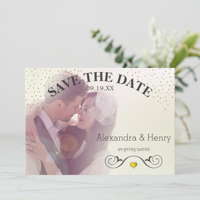 Gold Circle Lights on Back Photo Save the Date (Standing Front)