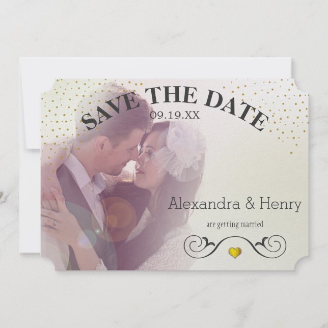 Gold Circle Lights on Back Photo Save the Date (Front)
