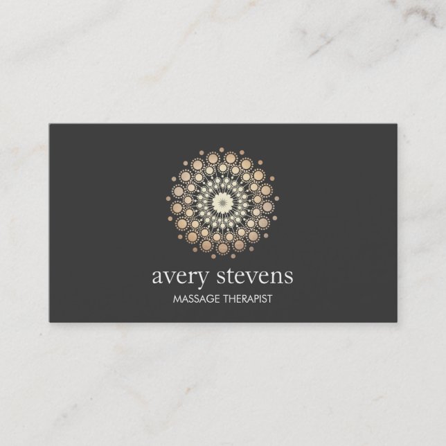 Gold Circle Mandala Logo Massage Therapy and Yoga Business Card (Front)