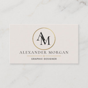 Gold Circle Monogram Minimalist Professional Busin Business Card