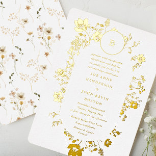 Gold   Circle Monogram Oval Dried Wildflower