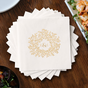 Gold circle of leaves wedding monogram custom foil napkins
