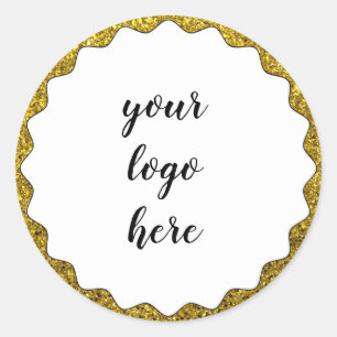 Gold Circle Rings Border Glitter Custom Logo Class Classic Round Sticker