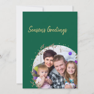 Gold Circle & Warm Red Family Photo Christmas Card