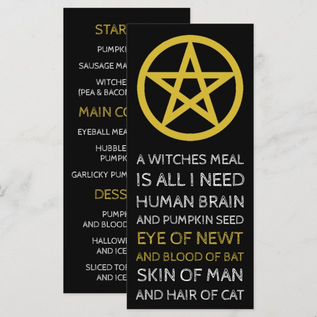 Gold Circled Pentagram, Halloween Menu (Front/Back)