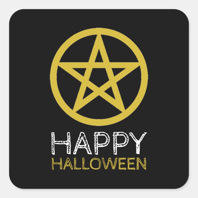 Gold Circled Pentagram, Halloween Square Sticker (Front)
