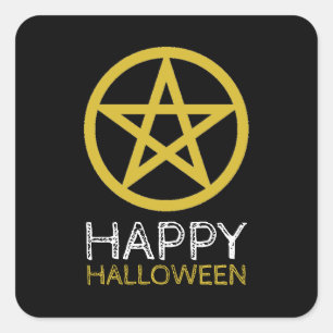 Gold Circled Pentagram, Halloween Square Sticker