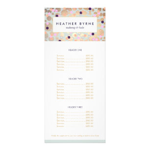 Gold Circles and Confetti Pattern Beauty Salon Rack Card