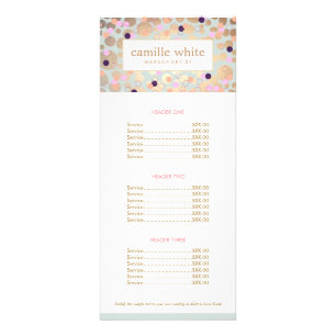 Gold Circles and Confetti Pattern Beauty Salon Rack Card