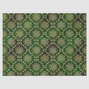 Gold Circles and Swirls on Dark Green Decoupage Tissue Paper