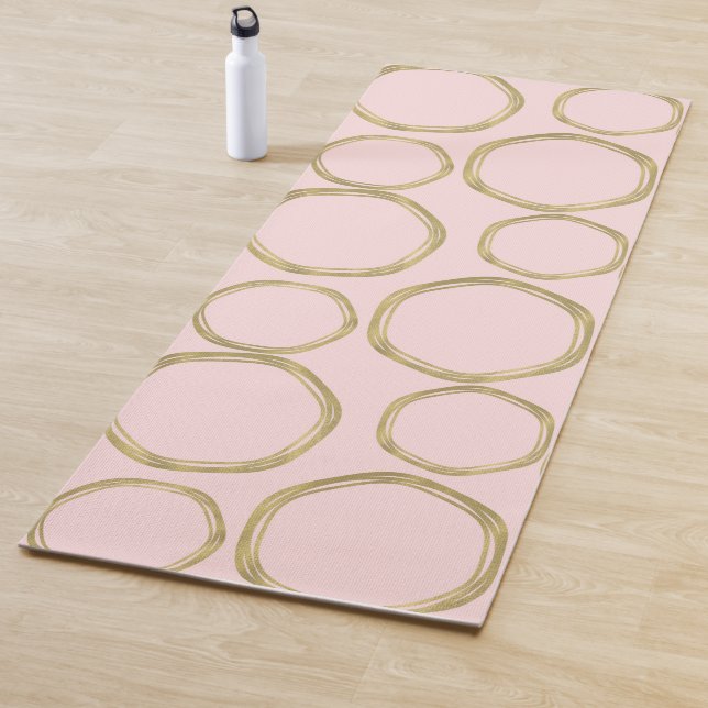 Gold Circles & Blushing Pink Modern Trendy Chic Yoga Mat (In Situ)