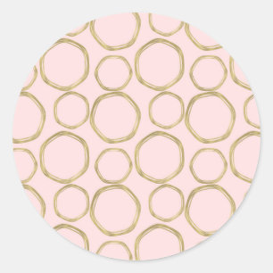 Gold Circles & Blushing Pink Modern Trendy Classic Round Sticker