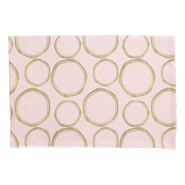 Gold Circles & Blushing Pink Modern Trendy Mod Pillowcase (Front)