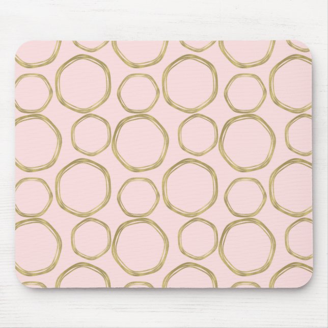 Gold Circles & Blushing Pink Modern Trendy Mouse Mat (Front)