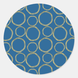 Gold Circles & Bright Blue Modern Trendy Classic Round Sticker