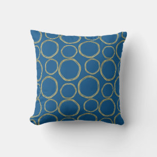 Gold Circles & Bright Blue Modern Trendy Fashion Cushion