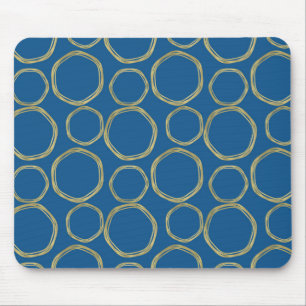 Gold Circles & Bright Blue Modern Trendy Mouse Mat