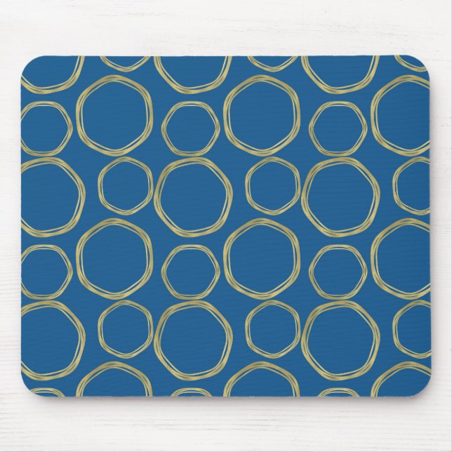 Gold Circles & Bright Blue Modern Trendy Mouse Mat (Front)