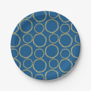 Gold Circles & Bright Blue Modern Trendy Paper Plate