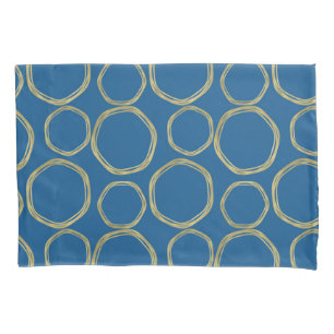 Gold Circles & Bright Blue Modern Trendy Pillowcase