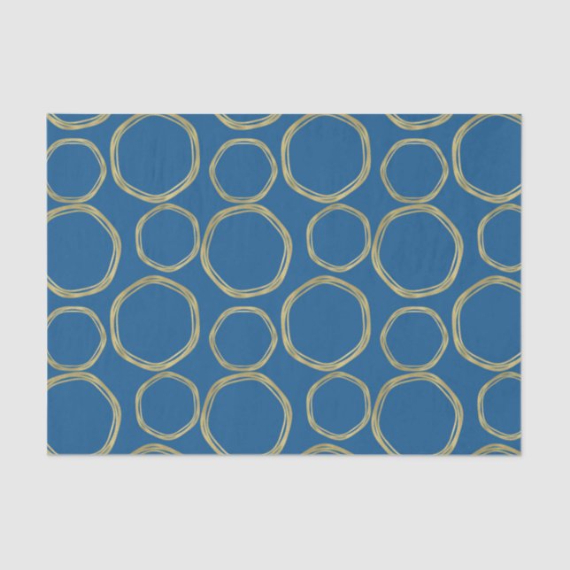 Gold Circles & Bright Blue Modern Trendy Tissue Paper (Front)