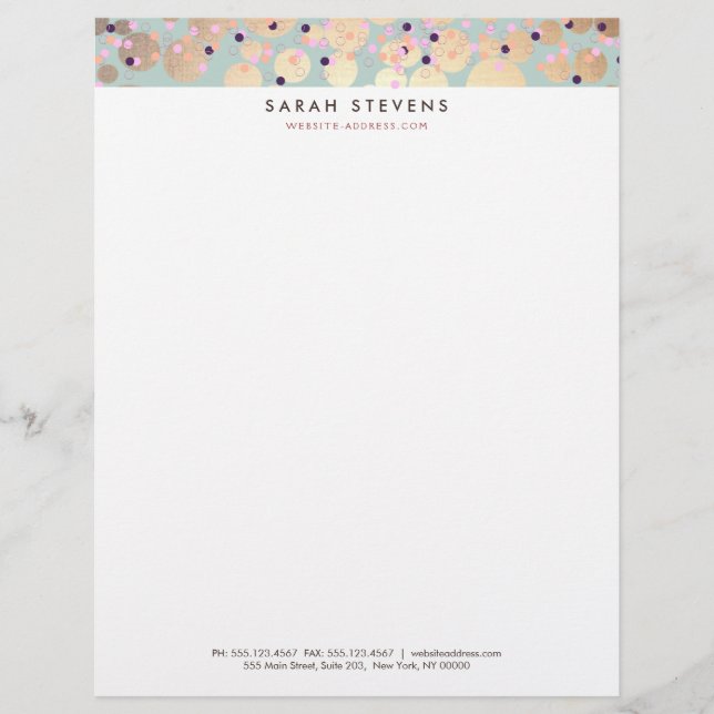 Gold Circles Colorful Confetti Beauty Salon Letterhead (Front)