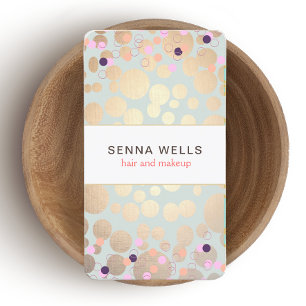 Gold Circles & Colourful Confetti Beauty Salon Fun Business Card