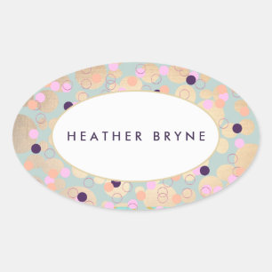 Gold Circles Colourful Confetti Beauty Salon Fun Oval Sticker