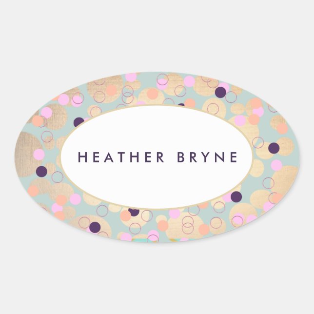 Gold Circles Colourful Confetti Beauty Salon Fun Oval Sticker (Front)