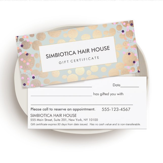 Gold Circles Confetti Salon Spa Gift Certificate (Creator Uploaded)