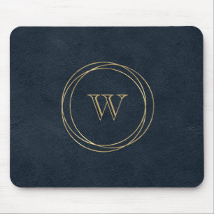 Gold Circles Dark Blue Monogram Mouse Mat