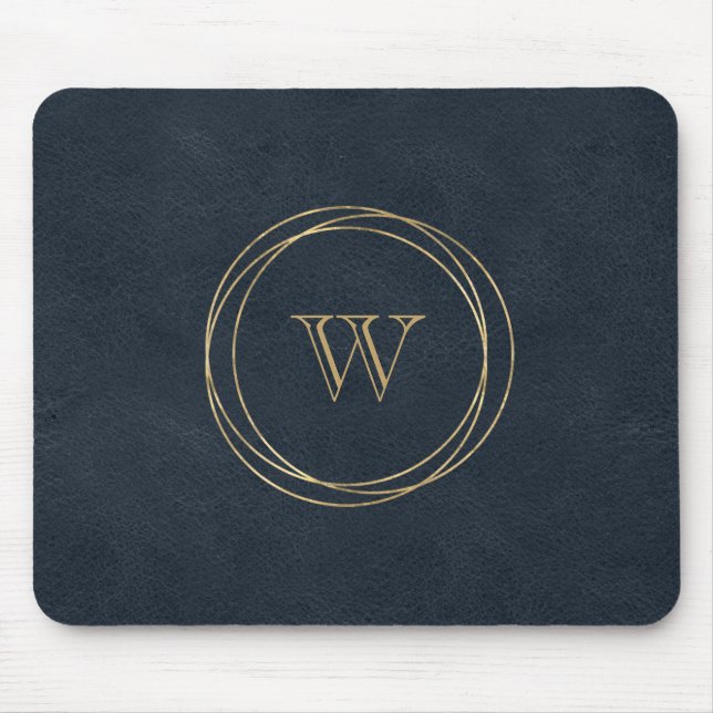 Gold Circles Dark Blue Monogram Mouse Mat (Front)