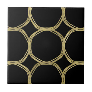 Gold Circles & Elegant Black Glam Chic Modern Tile
