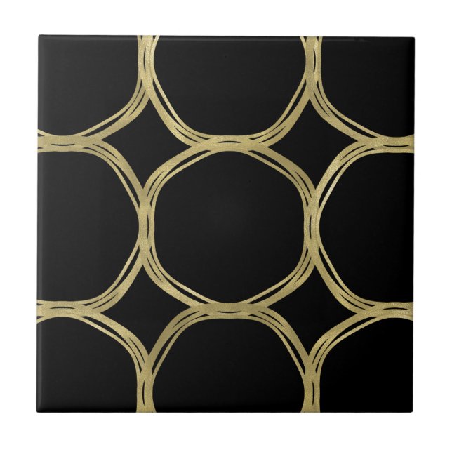 Gold Circles & Elegant Black Glam Chic Modern Tile (Front)