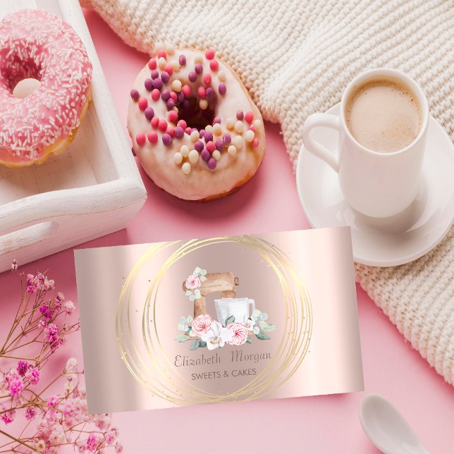 Gold Circles Glitter Mixer Flowers Rose Gold Business Card (Creator Uploaded)