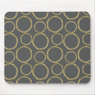 Gold Circles & Grey Modern Trendy Mouse Mat