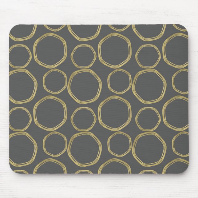 Gold Circles & Grey Modern Trendy Mouse Mat (Front)
