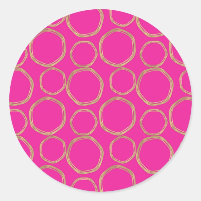 Gold Circles & Hot Pink Bright Bold Modern Trendy Classic Round Sticker (Front)